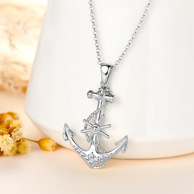 RAPRGOLD Round Moissanite Anchor Pendant Necklace S925 Sterling Silver Fashion Exquisite Necklaces for Men Women Jewelry Gifts