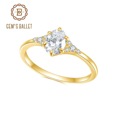 GEM'S BALLET 925 Sterling Silver Women's Moissanite Ring Muse 1.076TCW Round Cut Classic Moissanite Engagement Ring Gift For Her
