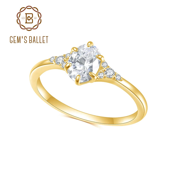 GEM'S BALLET 925 Sterling Silver Women's Moissanite Ring Muse 1.076TCW Round Cut Classic Moissanite Engagement Ring Gift For Her