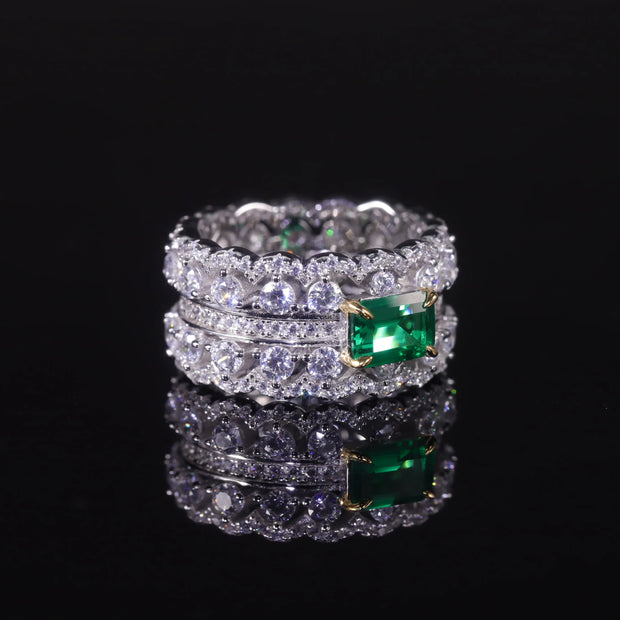 GEM'S BALLET Art Deco Green Emerald Statement Ring