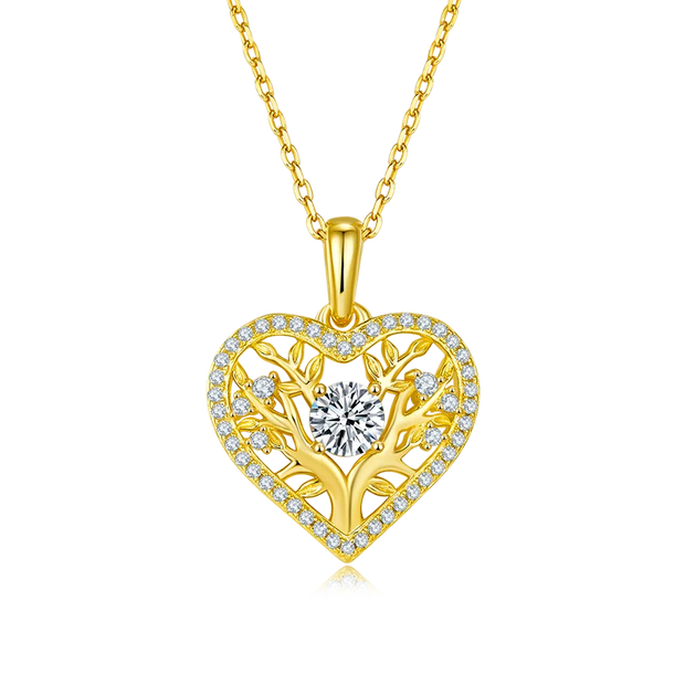 GEM'S BALLET Tree Of Life Moissanite Heart Necklace Family Tree Pendant Necklace in 925 Sterling Silver Gift For Her