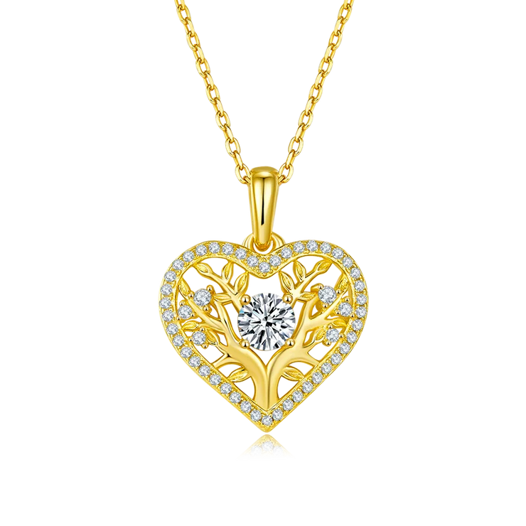 GEM'S BALLET Tree Of Life Moissanite Heart Necklace Family Tree Pendant Necklace in 925 Sterling Silver Gift For Her