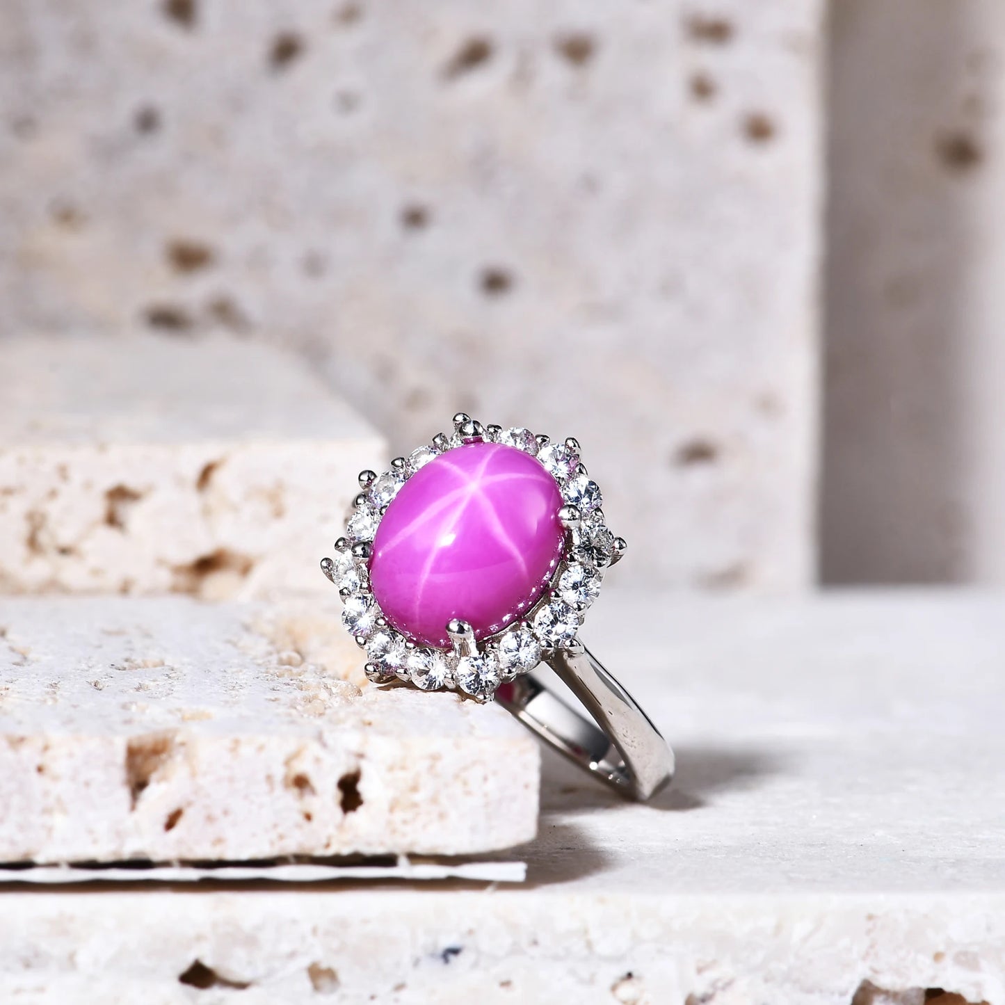 GEM'S BALLET Lab Blue Lindy Star Sapphire Halo Ring – Elegant Cocktail Jewelry