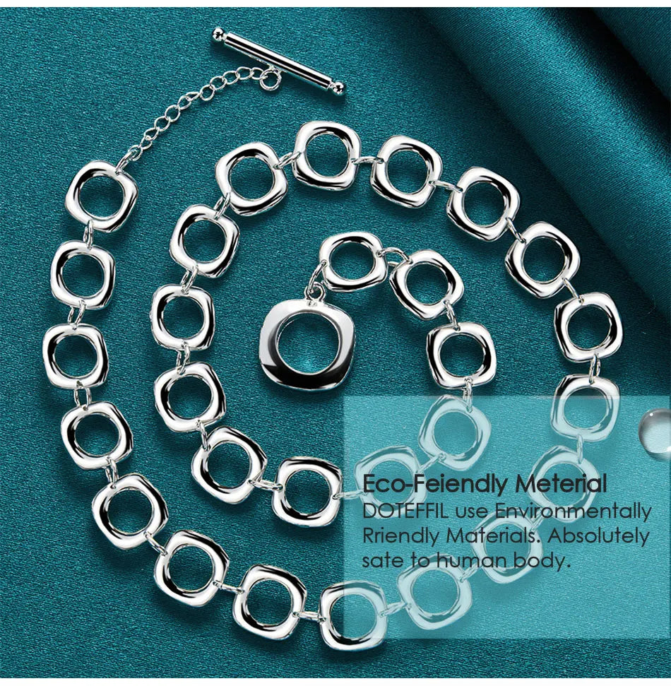 925 Sterling Silver Square Round Chain Necklace