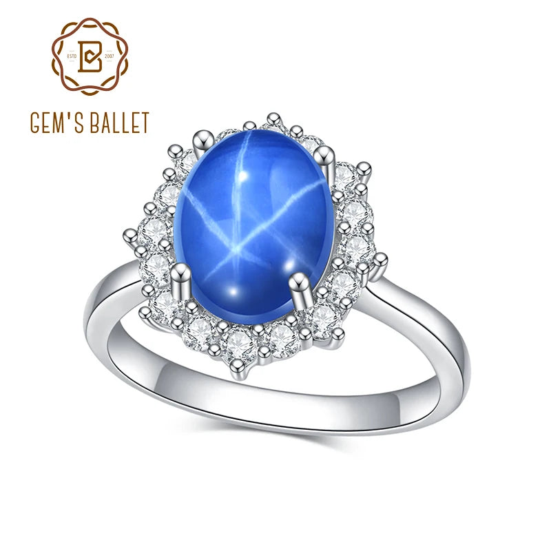 GEM'S BALLET Lab Blue Lindy Star Sapphire Halo Ring – Elegant Cocktail Jewelry