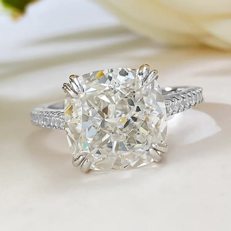 Cushion Cut 10mm Moissanite Diamond Ring 100% Real 925 Sterling Silver Party Wedding Band Rings for Women Men Engagement Jewelry