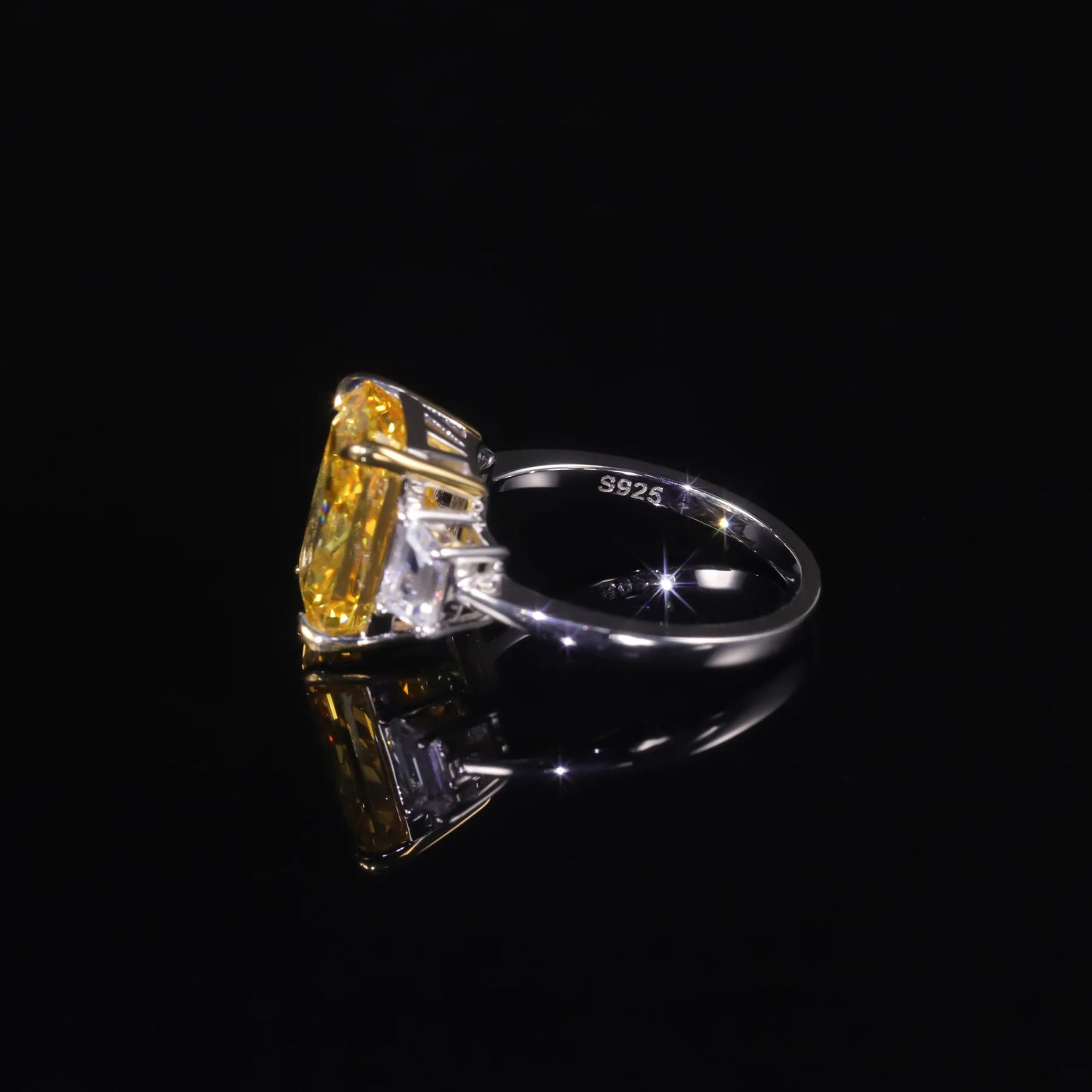 GEM'S BALLET 925 Sterling Silver Handmade Cocktail Ring Diamond-fire CZ- Fancy Vivid Yellow Gemstone Engagement Rings