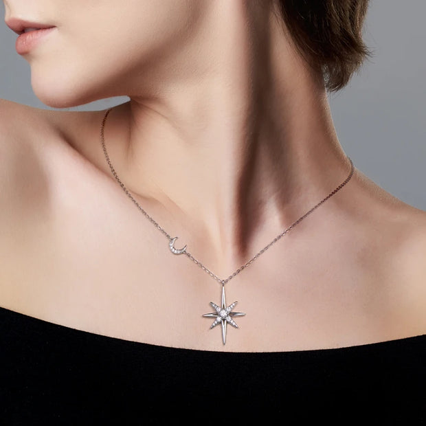 Radiant Moissanite Star Moon Necklace – Celestial Elegance