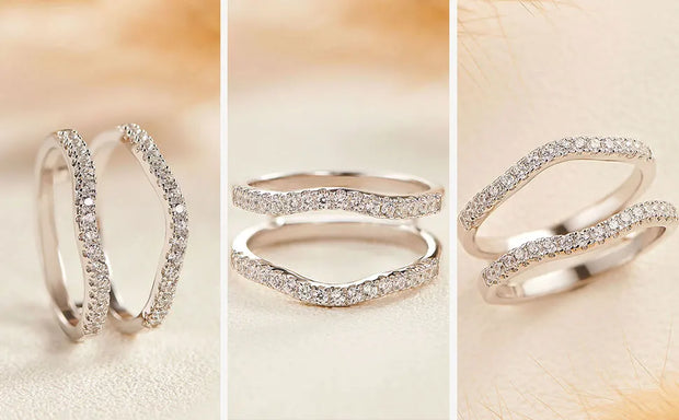 Newshe 2 Pieces 925 Sterling Silver Engagement Ring Enhancer Wedding Band for Women Pear Cut AAAAA Zircon Jewelry Size 4-13