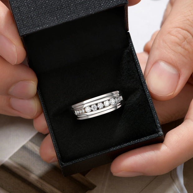 Newshe Full Moissanite Wedding Band for Men 925 Sterling Silver Engagement Rings Pave Round Eternity Promise Ring Size 8-12