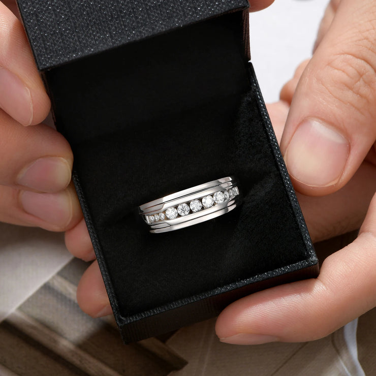Newshe Full Moissanite Wedding Band for Men 925 Sterling Silver Engagement Rings Pave Round Eternity Promise Ring Size 8-12