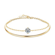 RAPRGOLD 1ct Moissanite Bracelet for Women S925 Sterling Silver Double Chain Adjustable Cuff Bracelets Wristband Wedding Jewelry