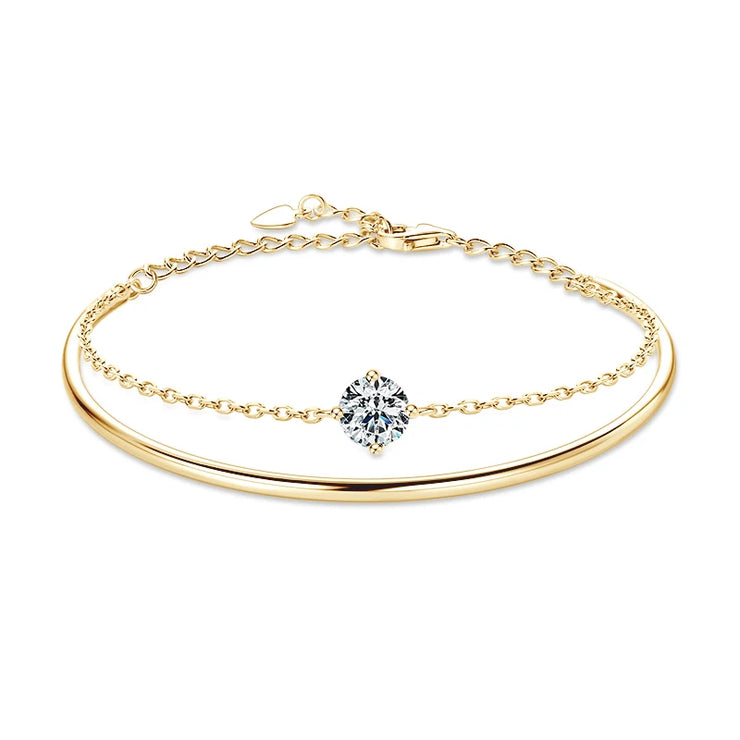 RAPRGOLD 1ct Moissanite Bracelet for Women S925 Sterling Silver Double Chain Adjustable Cuff Bracelets Wristband Wedding Jewelry