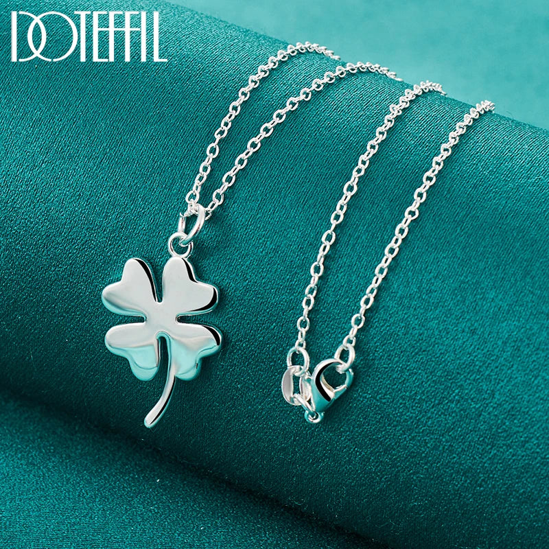 DOTEFFIL 925 Sterling Silver Four-Leaf Clover Pendant Necklace 16-30 Inch Chain For Woman Fashion Wedding Charm Jewelry