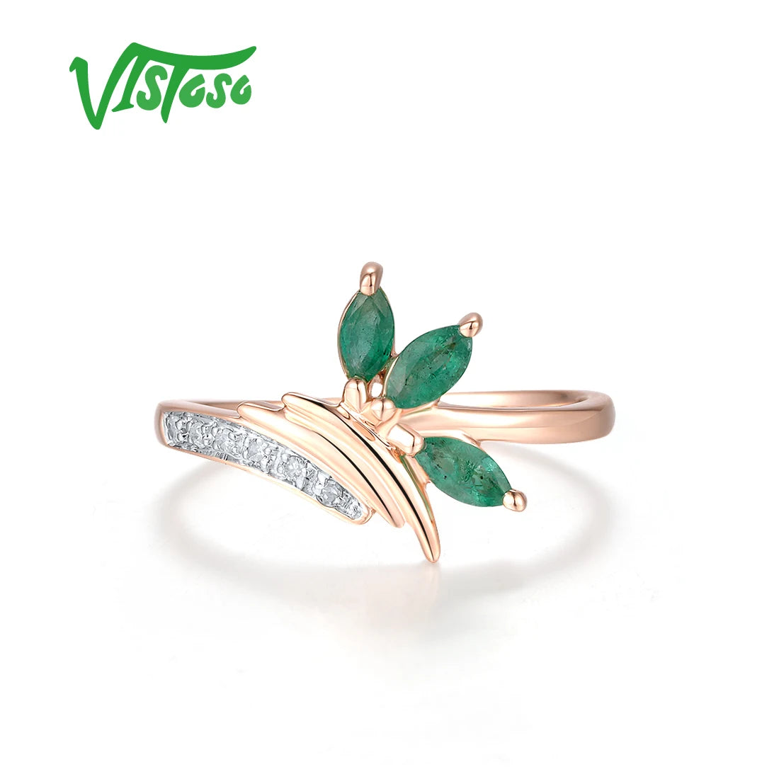 VISTOSO 14K Rose Gold Emerald & Diamond Ring