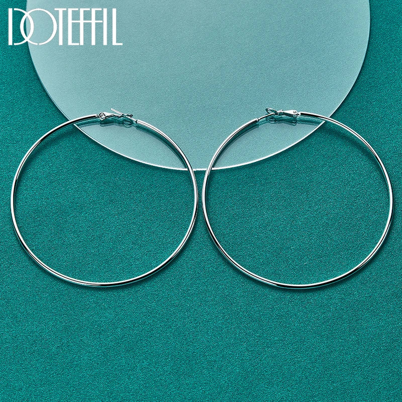 DOTEFFIL 50/60/70/80mm 925 Sterling Silver Smooth Round Circle Hoop Earrings For Women Fashion Charm Engagement Wedding Jewelry