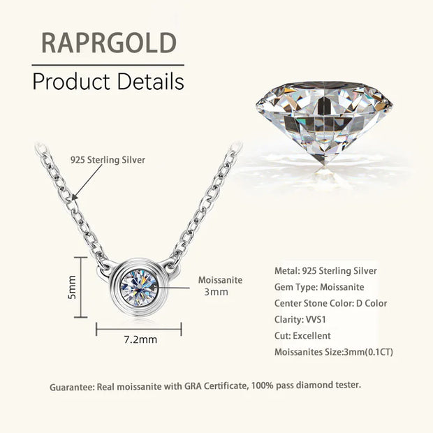 LumiGlow 3mm Moissanite Silver Pendant Necklace
