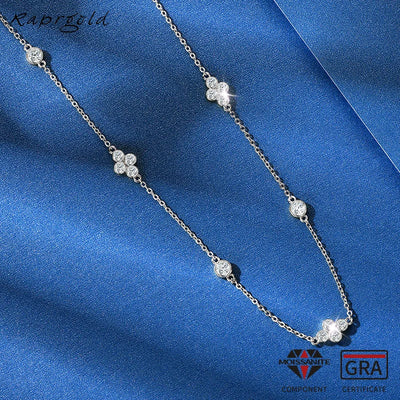 RAPRGOLD Moissanite Pendant Choker Necklaces Collar 925 Sterling Silver Clavicle Chain Necklace For Women Jewellry Wedding Gifts