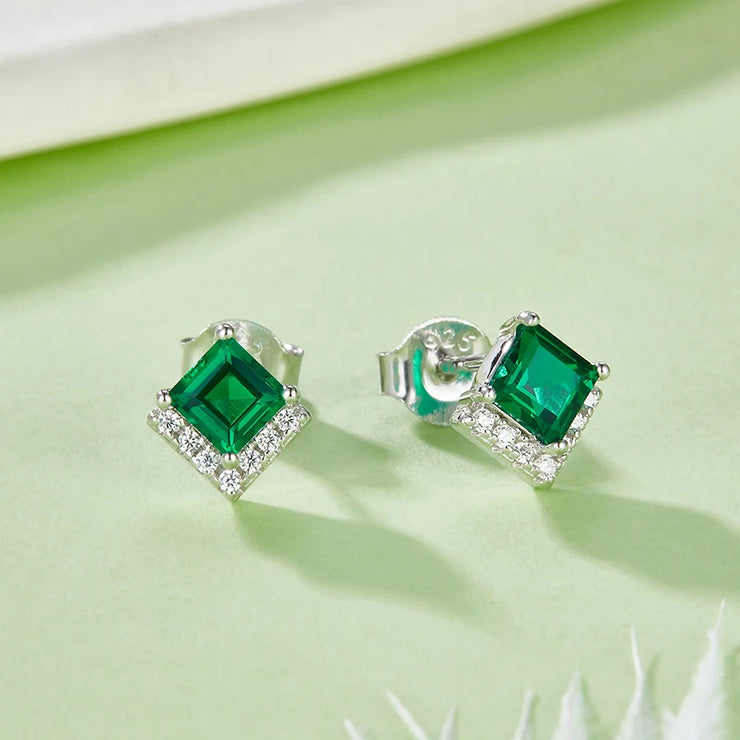 Lab Grown Sapphire/Emerald Vintage Stud Earrings