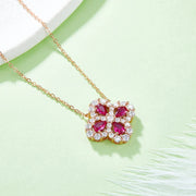 Ruby Jewelry Set – Clover Pendant & Earrings