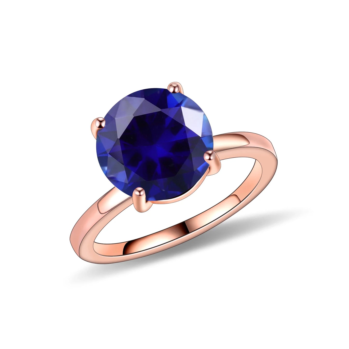 GEM'S BALLET Round Lab Blue Sapphire Four Prong Solitaire Engagement Rings 925 Sterling Silver Gemstone Ring Gift For Her