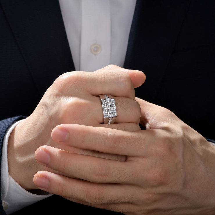 Newshe Full Moissanite Wedding Band for Men 925 Sterling Silver Engagement Rings Pave Brilliant Round Eternity Promise Ring
