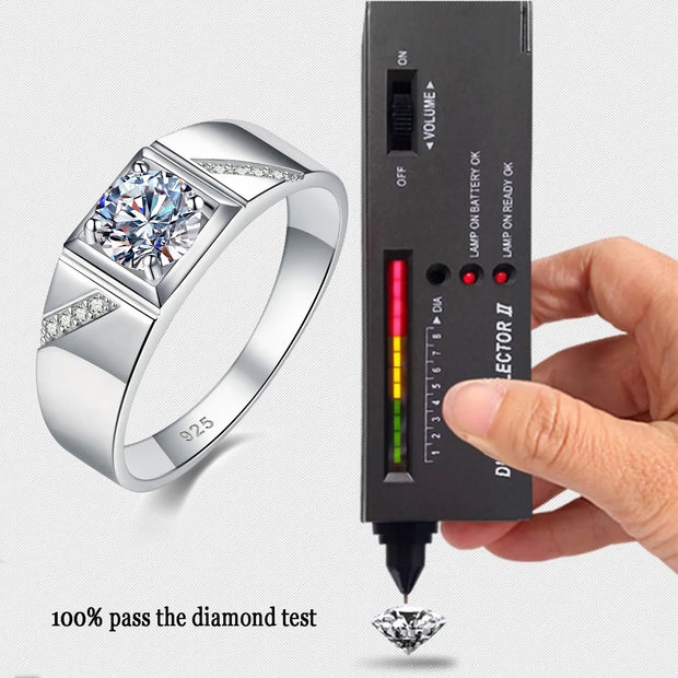 Newshe Moissanite Rings for Men 925 Sterling Silver Solitaire Round 1.0 Ct Diamond Ring Promise Wedding Band Luxury Jewelry