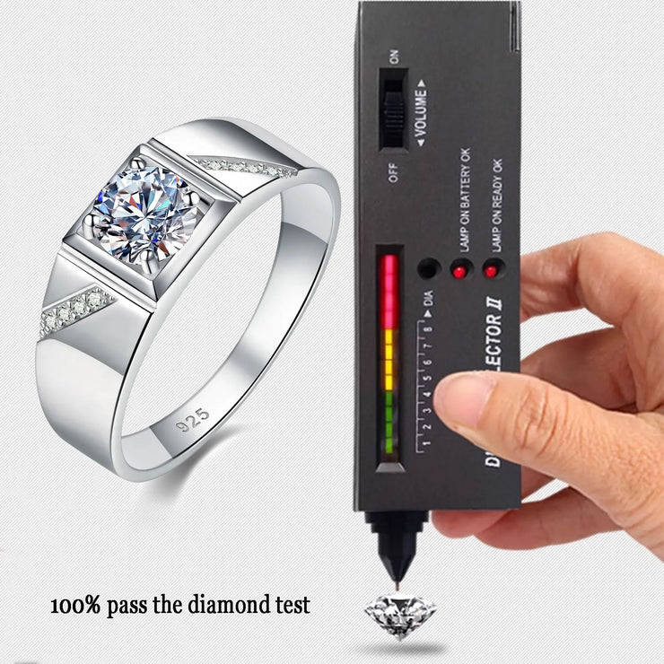 Newshe Moissanite Rings for Men 925 Sterling Silver Solitaire Round 1.0 Ct Diamond Ring Promise Wedding Band Luxury Jewelry