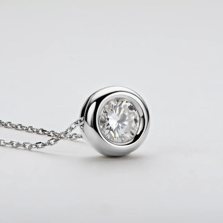 RAPRGOLD 925 Sterling Silver Ladies Necklaces 6.5mm/8mm/9mm Round Moissanite Pendant Necklace for Fine Fashion Jewelry Gifts
