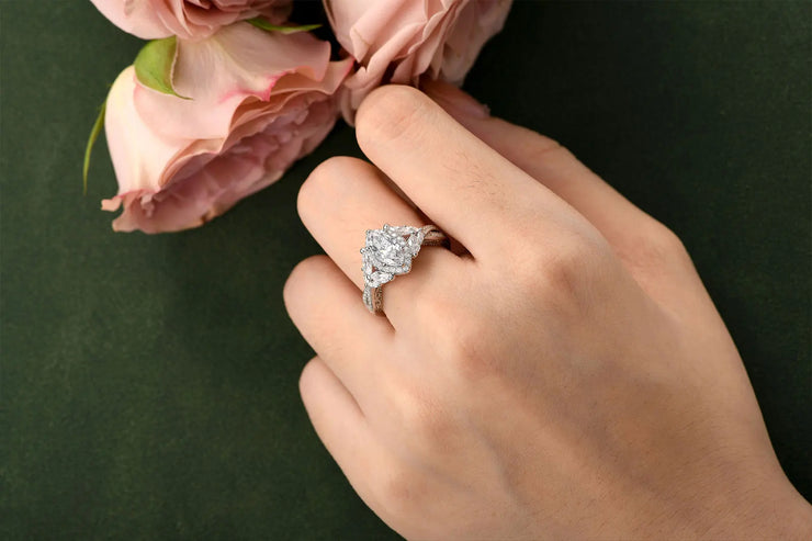 Newshe Glamorous 925 Silver Engagement Rings for Women Art Deco Halo Marquise Cubic Zircon Simulated Diamond Wedding Jewelry