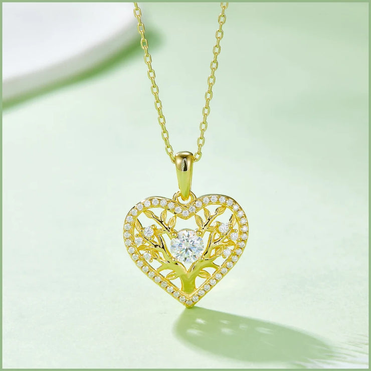 GEM'S BALLET Tree Of Life Moissanite Heart Necklace Family Tree Pendant Necklace in 925 Sterling Silver Gift For Her