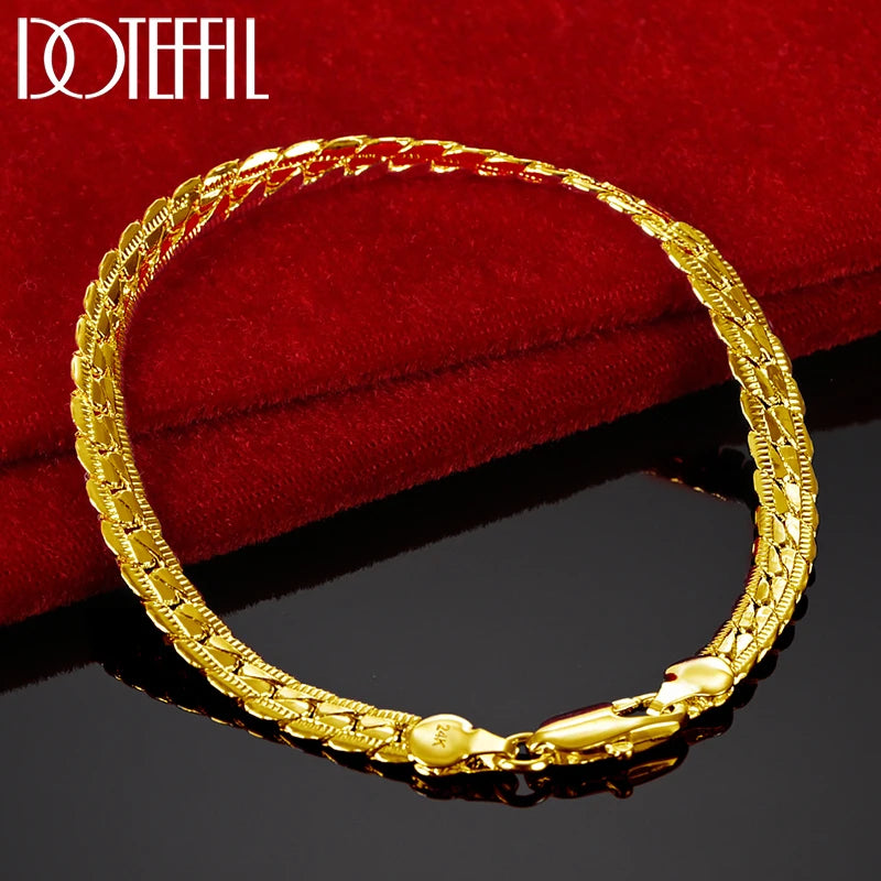 DOTEFFIL 925 Sterling Silver 24K Gold Flat Side Chain Bracelet – Elegance for Every Occasion