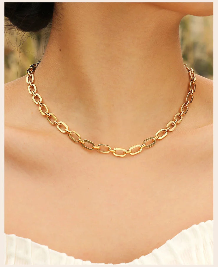 Chunky Paperclip Chain Necklace For Women, Stainless Steel 14k G0ld Plated