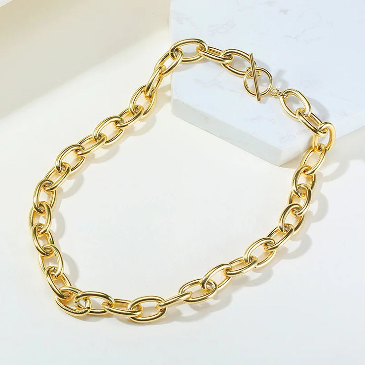 Chunky Paperclip Chain Necklace For Women, Stainless Steel 14k G0ld Plated