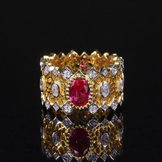 GEM'S BALLET Lab-Created Ruby Engagement Ring – Vintage Art Deco Elegance