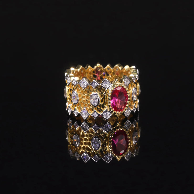 GEM'S BALLET Lab-Created Ruby Engagement Ring – Vintage Art Deco Elegance