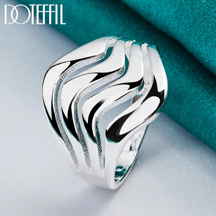 DOTEFFIL 925 Sterling Silver Four Lines Smooth Ring – Stylish Elegance for All
