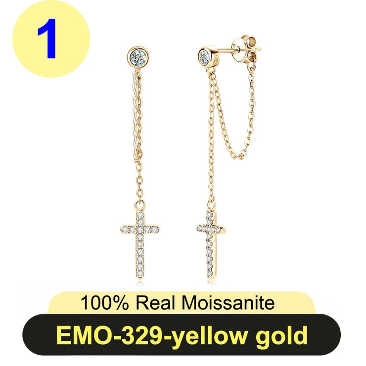 PureNew Cross Moissanite Diamond Earrings for Women 925 Sterling Silver Top Quality Women's Tassels Long Moissanite Earrings
