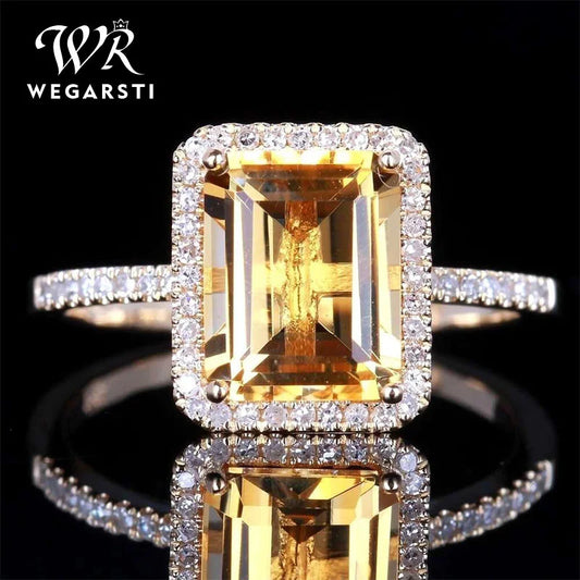 WEGARSTI Natural Yellow Citrine Silver Ring