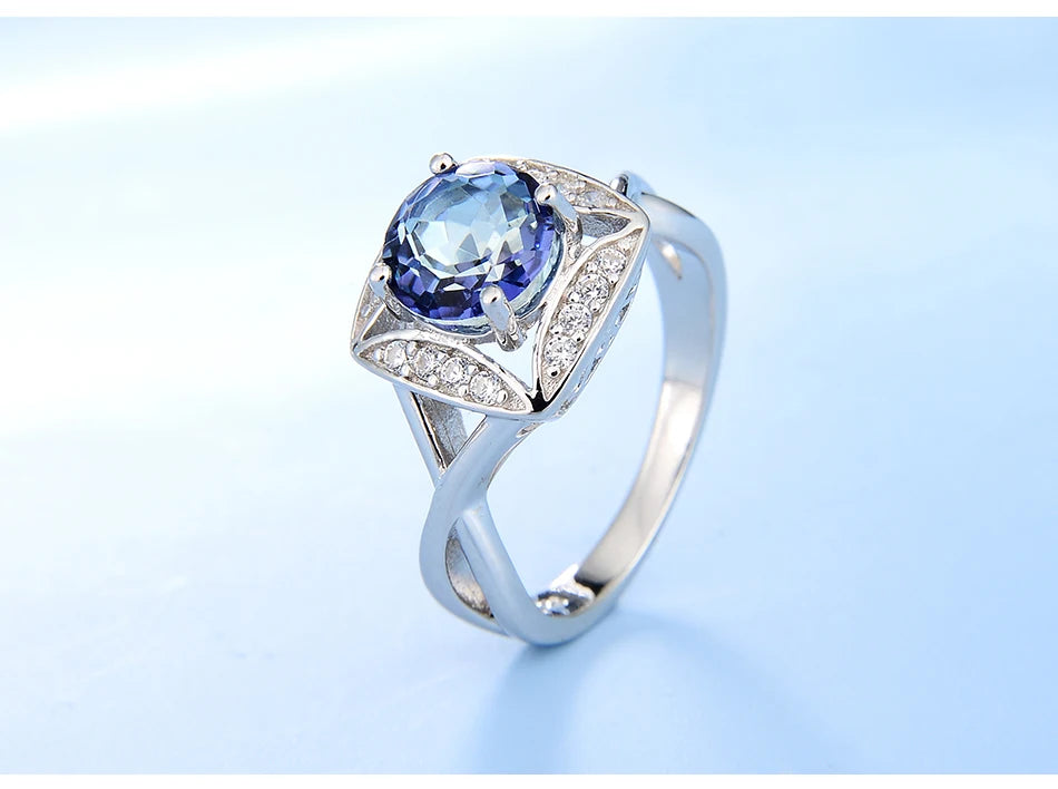 GEM'S BALLET 925 Sterling Silver Rings for Women Iolite Blue Mystic Quartz Ring Gemstone Romantic Gift Engagement Jewelry