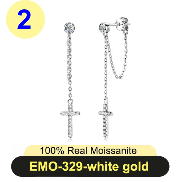 PureNew Cross Moissanite Diamond Earrings for Women 925 Sterling Silver Top Quality Women's Tassels Long Moissanite Earrings