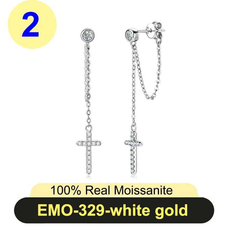 PureNew Cross Moissanite Diamond Earrings for Women 925 Sterling Silver Top Quality Women's Tassels Long Moissanite Earrings