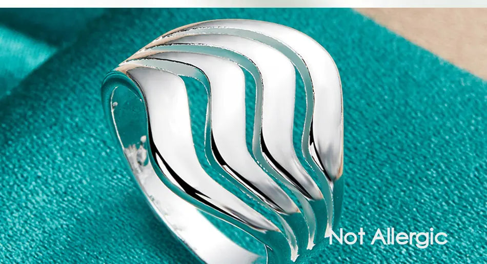 925 Sterling Silver Four Lines Smooth Ring