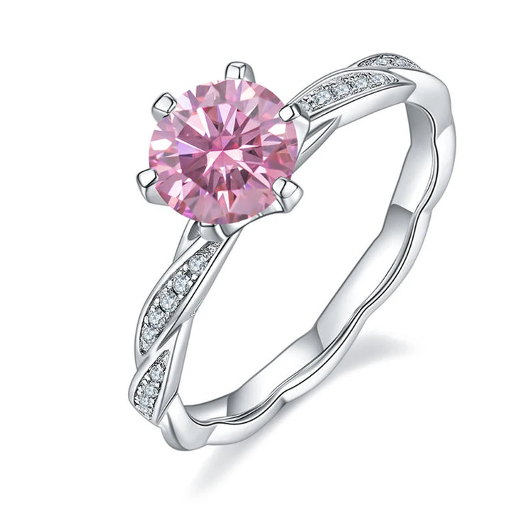 GEM'S BALLET 6.5mm 1.0Ct Pink Blue Yellow Moissanite Diamond Ring 925 Sterling Silver Wedding Rings For Women Fine Jewelry