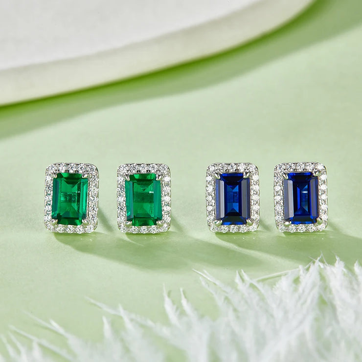 Lab Grown Sapphire/Emerald Vintage Stud Earrings