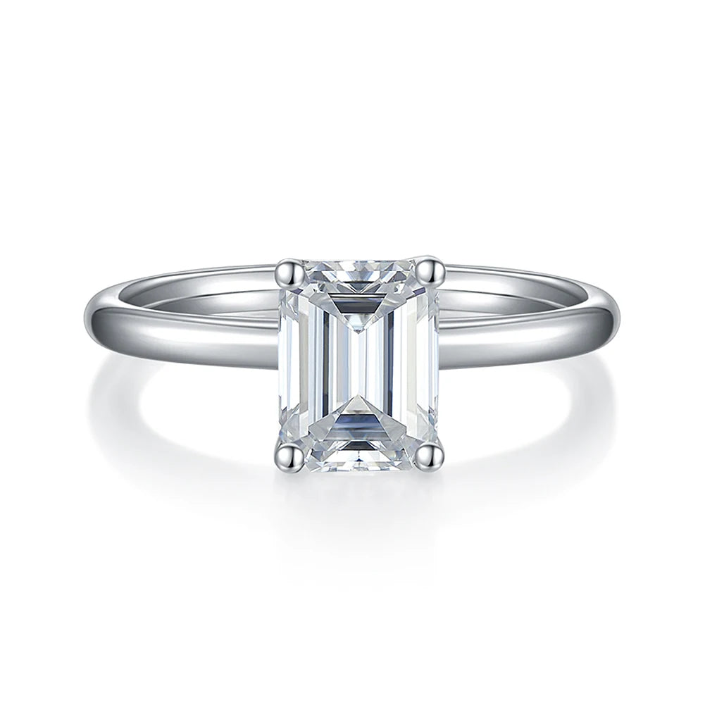 Emerald Cut Moissanite Ring in 925 Sterling Silver with 18K White Gold Plated