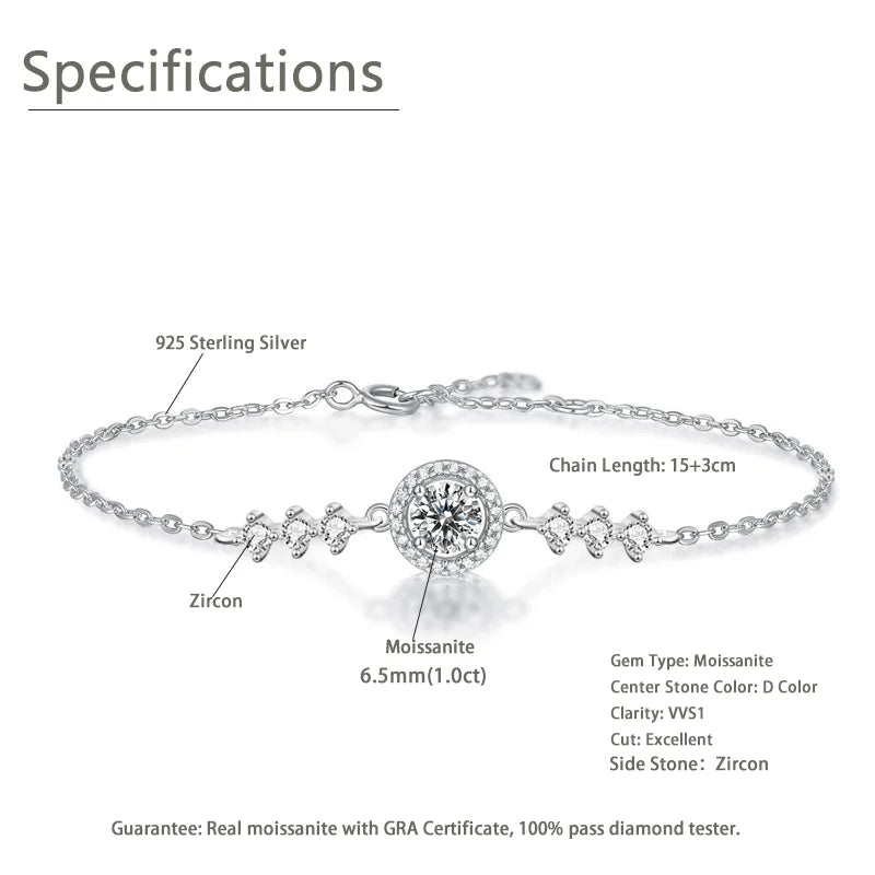 GRA Certified Moissanite Charm Bracelet – Luxury in 925 Sterling Silver