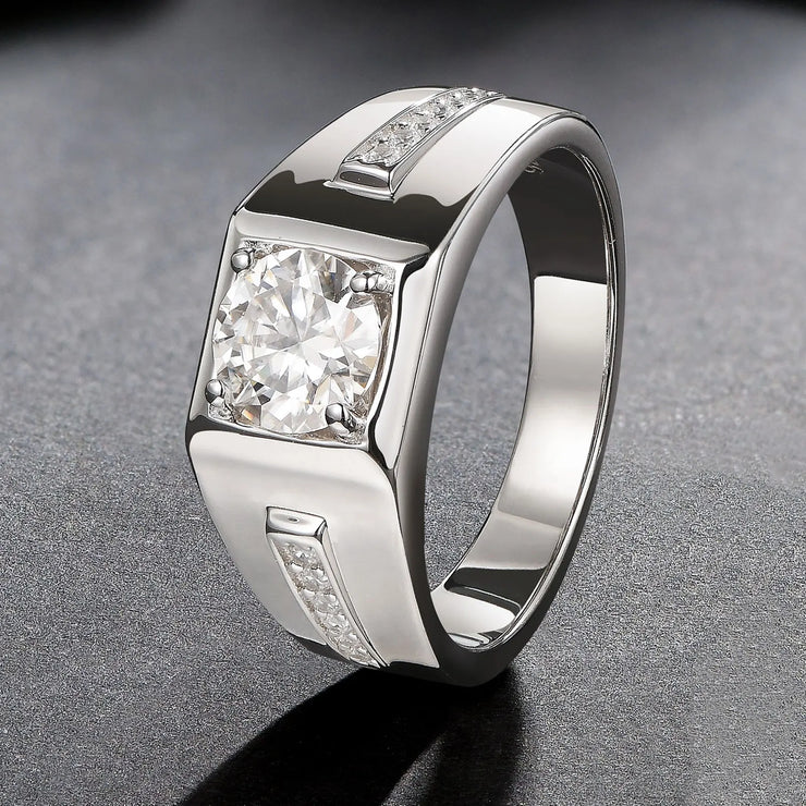 Newshe Mens Moissanite Wedding Ring Engagement Solitaire Simulated Diamond 925 Sterling Silver Accent Band D Color VVS1 Clarity