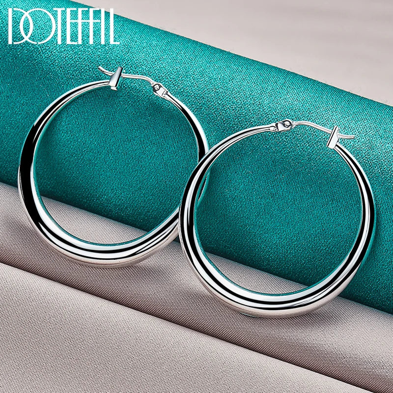 DOTEFFIL 925 Sterling Silver Smooth 36mm Big Circle Hoop Earrings For Women Wedding Engagement Party Jewelry