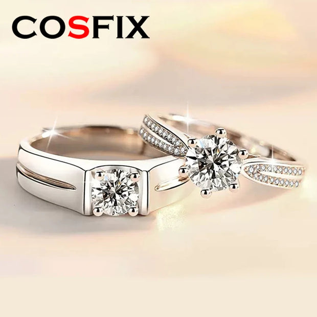 COSFIX 2023 Moissanite Diamond Rings For Couple 1ct Round Cut Women Moissanite Diamond Ring Wedding Moissanite Rings For Men